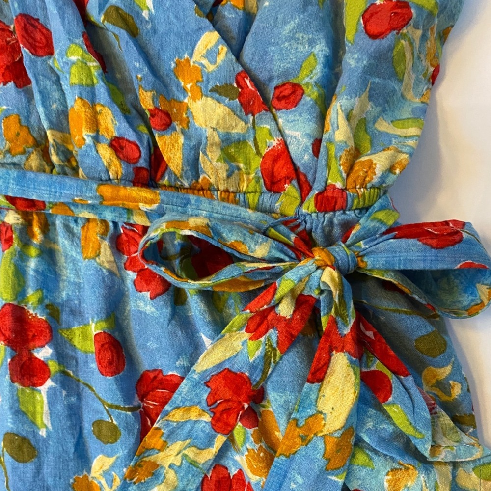 LC Lauren Conrad Summer Picnic Blue Red Floral Faux‎ Wrap Ruffle Dress M EUC - Picture 5 of 16